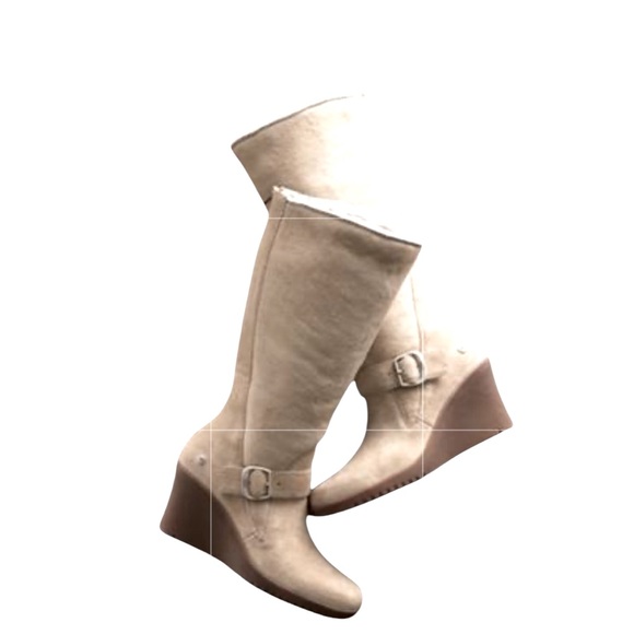 Natural Suede Wedge UGG Boots Side Buckle RearZipper Fully Lined Size 7 NWOT - Picture 12 of 12